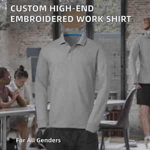 Chemise polo pour homme à manches longues, personnalisée, couleur grise, respirante, séchage rapide, style sportif décontracté pour adultes - Product Image 2