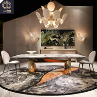 Ensemble de table à manger moderne de luxe au design italien, finition blanc brillant, plateau en marbre doré, structure en acier inoxydable, mobilier pour la maison, 6 places