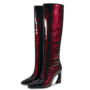 High Hook Heels Bright Gradient Patent Upper Long Boots Big Size 45 Pointed Toe <b>Shoes</b> Women's Side Zipper Knee High Booties - Product Image 5
