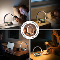 Nachttischlampe mit Uhr und Kabelloser Ladestation, LED-Schreibtischlampe, Sonnenaufgang-Wecker, Touch-Steuerung