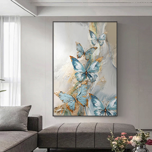 Pintura al óleo de mariposa con textura abstracta de lujo moderno, pared de fondo de <span class=keywords><strong>sofá</strong></span> pintada a mano azul de gama alta <span class=keywords><strong>para</strong></span> pinturas de animales de vestíbulo - Product Image 2