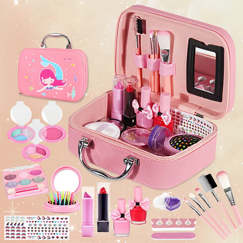 Set di cosmetici per bambini di lusso rosa per ragazze beauty case da gioco per spettacoli teatrali cosplay regalo di compleanno set di giocattoli per il trucco lavabili