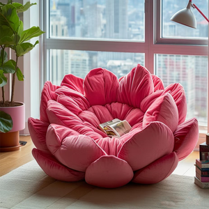 โซฟาพัฟกำมะหยี่สีชมพู โซฟาทรงดอกบัว นุ่มสบาย ทันสมัย ตกแต่งห้องนั่งเล่น เก้าอี้พักผ่อน เฟอร์นิเจอร์ห้องนั่งเล่นทันสมัย - Product Image 4