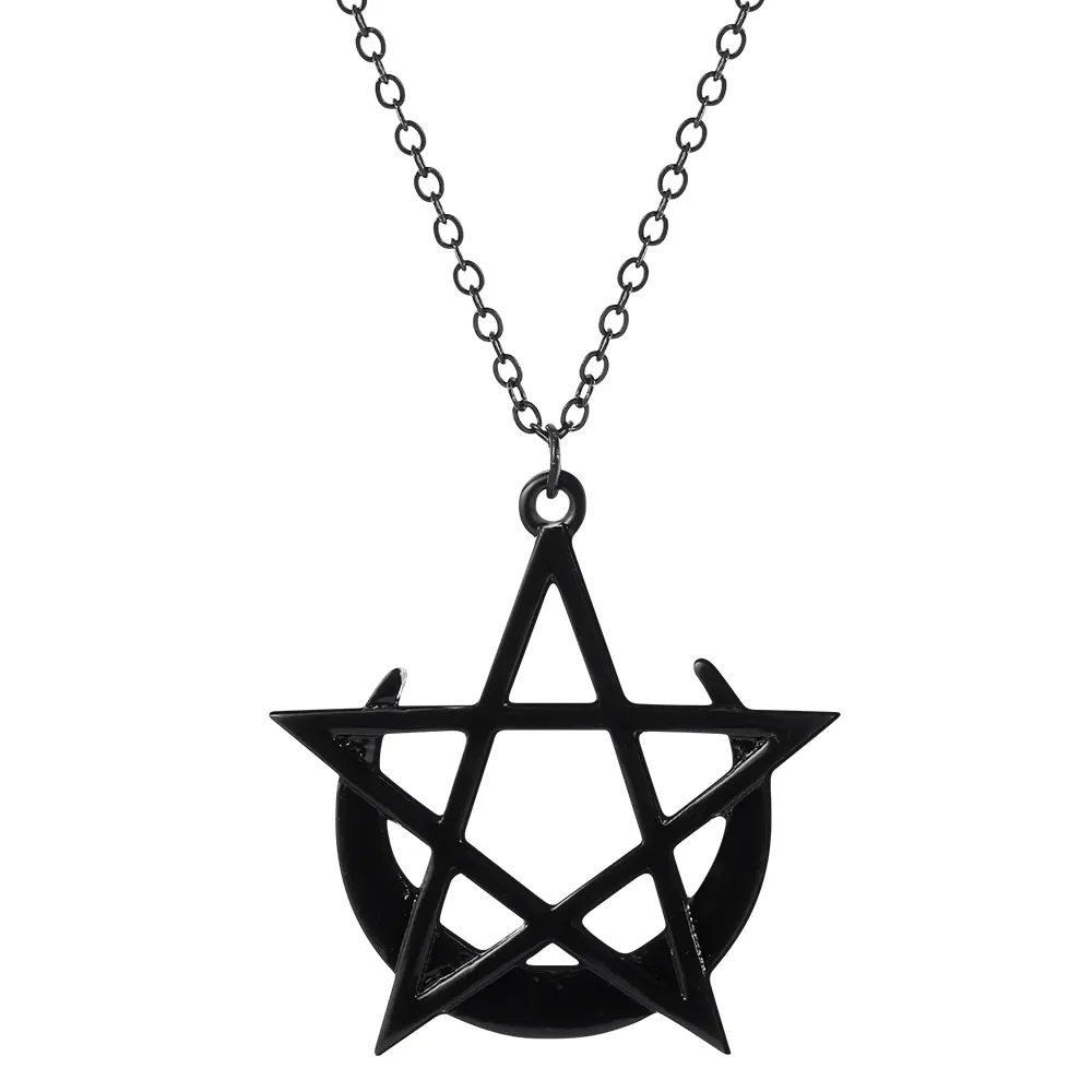 Gothic Pentagram Moon Goddess Wicca Necklace for Women Men Magic Pentacle Witch Pendant Jewelry Gifts