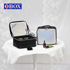 Obox <b>Makeup</b> <b>Bag</b> Large Capacity Portable <b>Professional</b> Cosmetic Case With Mirror For Everyday Use Black And Pink Iridescent - Product Image 2