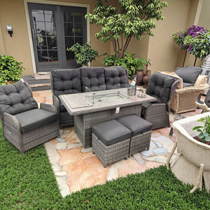 Canapés de jardin tout temps, ensemble de <span class=keywords><strong>meubles</strong></span> de patio modernes et de loisirs, table avec foyer au gaz, fauteuil inclinable, canapé en rotin d'extérieur, salle à manger, hôtel - Product Image 1