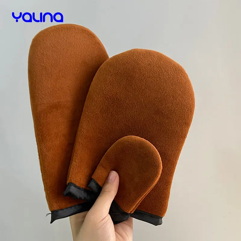 Custom Personalised Fake Logo Private Label Body Soft Applicator Self Application Velvet Brown Tan Tanning Mitt