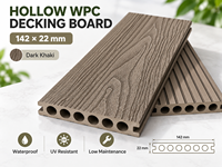 Planche de terrasse en WPC creuse 142x22mm, imperméable, résistante aux UV, dalles de terrasse en composite pour hôpital, jardin, parc extérieur