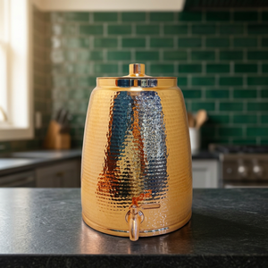 Premium Hammered Pure <b>Copper</b> Water Dispenser with Tap 8L Large Capacity Storage Pot Luxury Hotel Countertop Beverage Server - Product Image 1