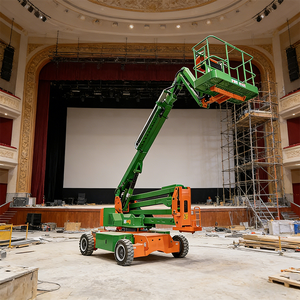 מנוע דיזל, זרוע הרמה טלסקופית הידראולית עם גלגלים, ניתנת לתמרון בגובה רב, פלטפורמה עם טווח של 22 מטר, שולחן בגודל 1.85 מטר על 0.75 מטר - Product Image 1