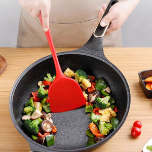 Non-Stick Wok X2244 Maifan Stone Flat Bottom Induction Compatible Cooking Pan With Red Spatula - Product Image 1