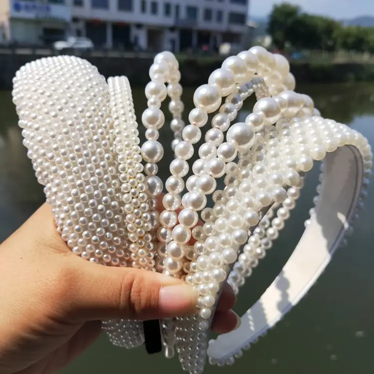 Diademas de perlas de imitación para mujer, accesorios para el cabello, lazos hechos a mano coreanos, aros de flores, diadema, adornos de boda, 32 estilos