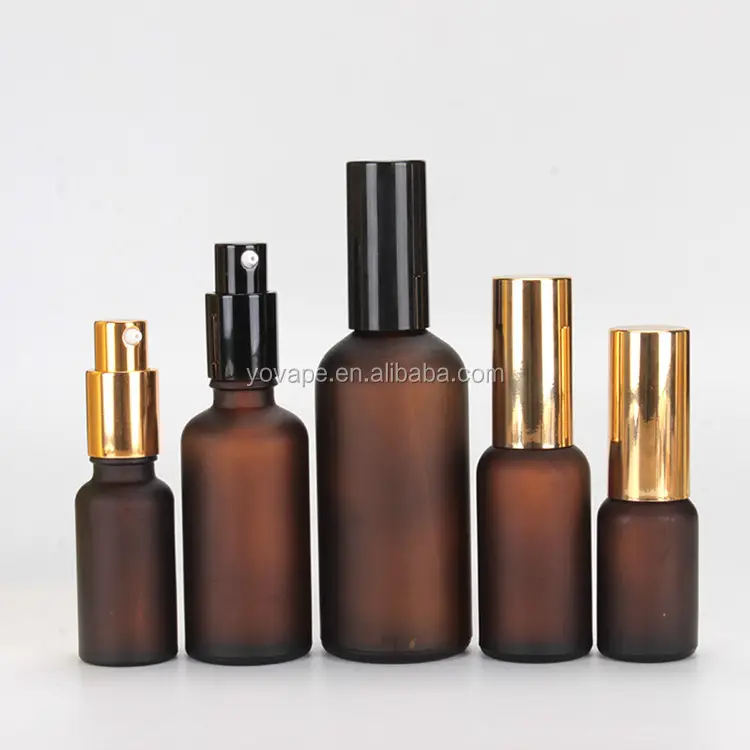 Luxe Aluminium Anti-Dust Gold/Black Cap 5Ml 10Ml 15Ml 30Ml 50Ml 100ml 1Oz Vorst Amber/Donkerbruin Lotion Pomp Spray Glas Fles