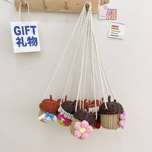 In estate nuova Mini borsa a tracolla per bambini con tessuto di nocciola in paglia - Product Image 3