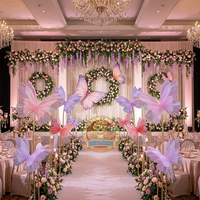 Papillon 3D géant en organza de soie, fleur décorative, toile de fond écologique, centre de table pour événements de mariage, décorations de table