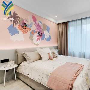 Carta da parati impermeabile 3D rosa per camera dei bambini Graffiti botanici <span class=keywords><strong>con</strong></span> palma murale cartone animato 3D fiori carta da parati per la decorazione della casa - Product Image 1