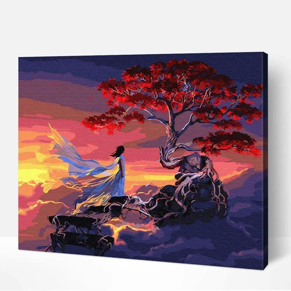 Desiderio albero luce fiume farfalla ragazze 40x50cm pittura fai da te con numeri scatola di colore sottovuoto
