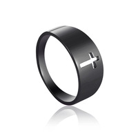 Croix religieuse bague en acier inoxydable hommes et femmes Simple galvanoplastie ne se décolore pas croix creuse or argent bague noire