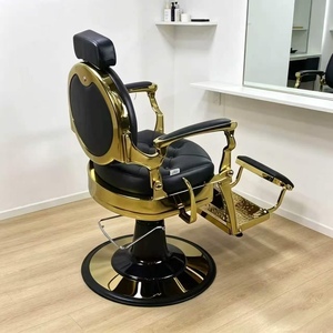 Sillón de Barbería Hidráulico Negro Dorado, Silla de Estilismo Reclinable con Reposapiés para Peluquería - Product Image 1