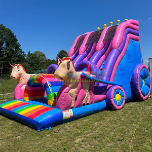 Tobogán inflable de unicornio arcoíris, carrito de unicornio, tobogán inflable doble de calidad comercial, casa de brinco para niños - Product Image 4