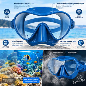 Máscara de Snorkel de Vidrio Templado de Silicona sin Marco, Diseño de Bajo Volumen para Adultos y Niños, Antivaho, Protección UV, Impermeable, Ecológica - Product Image 6