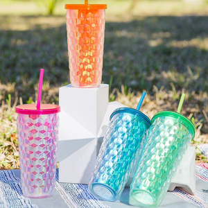 Usa 20Oz Nhiều Màu Kim Cương Trong Suốt Hai Lớp Có Thể Tái Chế Tái Sử Dụng Nhựa Mùa Hè Uống Cup Nắp Rơm Cho Trở Lại Trường Học - Product Image 1