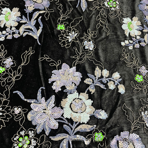 Tissu de broderie perlée à base de velours Tissu de dentelle de gilet Cheongsam de style chinois multicolores - Product Image 5