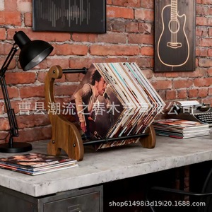 Retro wooden <b>record</b> rack, adjustable wooden <b>record</b> holder, album box, <b>record</b> desktop display <b>stand</b> - Product Image 1