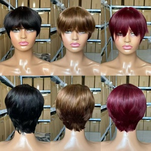 Perruque courte pour femme 100% cheveux humains, coupe pixie ondulée, noir naturel, bonnet <span class=keywords><strong>de</strong></span> perruque fabriqué à la machine - Product Image 6