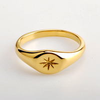Trendy hypo allergen vergoldet graviert sechs zackigen Stern Edelstahl Siegelring Schmuck für Damen junge Frauen