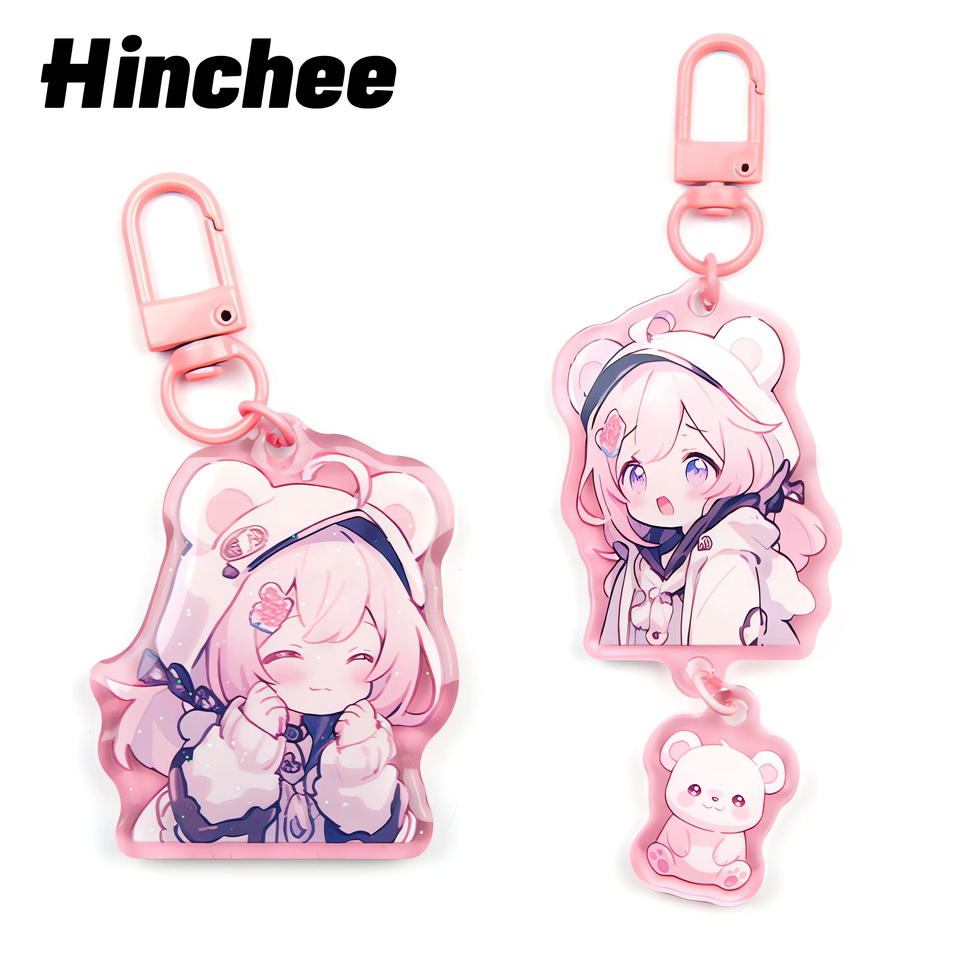 Hincheeかわいいアニメキーチェーン卸売工芸品動物3Dスタンディーカスタムホログラフィックkpopエポキシクリアアクリルキーホルダーペンダント