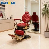 Chaise de barbier rouge de style rétro, chaise de coiffure en cuir, chaise de rasage de luxe, cadre pivotant inclinable, chaise de coiffure pour salon