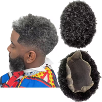 Systèmes de cheveux pour hommes afro de couleur grise bonne qualité base de dentelle complète unités de cheveux pour hommes noirs toupet de dentelle afro complète
