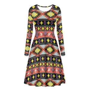 Ethnic Dress With Tribal Print Evening Wedding Dress Long Sleeves 2023 A-Line Gown Dress Office wear Women Traditional Clothes