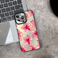 Coque de téléphone portable en TPU PC avec impression florale rouge de luxe, plaquée argent, pour iPhone Xs 11 12 13 14 15 16 17 18 Pro Max
