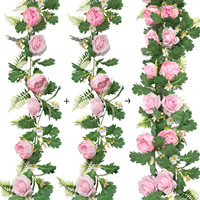Guirlande en vrac de roses et pivoines roses, guirlande de fleurs artificielles en plastique pour plafond intérieur et couverture de tuyaux d'eau, décoration douce pour la maison
