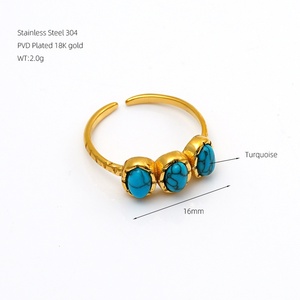 Anillos de Acero Inoxidable con Piedra Turquesa, Chapados en Oro de 18k, Anillo Ajustable de Acero Titanio para Mujer - Product Image 3