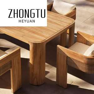 Contemporary Hotel Luxurious Solid Wood <strong>Teak</strong> <strong>Dining</strong> <strong>Table</strong> Furniture Garden Rectangle <strong>Table</strong> and Chairs Set for Outdoor Waterproof - Product Image 4