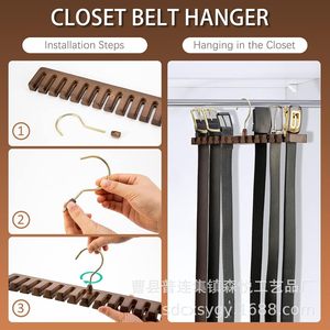 Organizador de almacenamiento tipo gancho con múltiples ranuras para cinturones y corbatas, de madera, para uso doméstico, que ahorra espacio, de forma rectangular. - Product Image 2