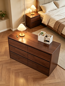 Commode moderne en bois massif à 6 tiroirs avec design à panneaux plats pour le rangement dans le salon - Product Image 6