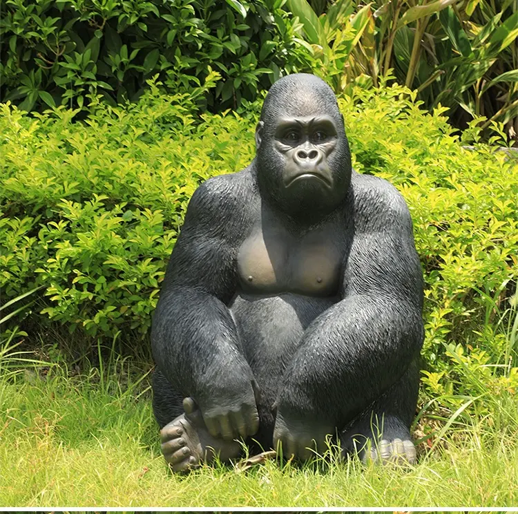 形カスタムアフリカンジャングル野生生物象の平原動物樹脂彫刻ガーデンモンキーキング像