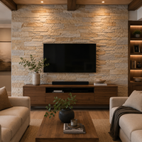 Revêtement mural extérieur décoratif en pierre culturelle artificielle beige empilée pour villa