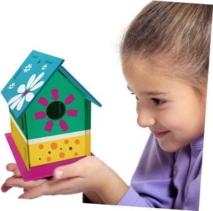 2 Stuks Creatieve Diy Onafgewerkte Houten Vogelhuisje Duurzaam Tuindecor Voor Gebruik Buitenshuis Eenvoudig Te Bouwen Verf Knoopsluiting Voor Vogels - Product Image 3