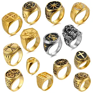 Olivia Luxe Custom Kompas Ontwerp Zware Sieraden Groothandel Religieuze 18K Goud Zilver Zwart Zegel Rvs Ring Voor Mannen