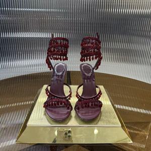 Sandali avvolgenti con tacco a <span class=keywords><strong>spillo</strong></span>, cristalli e nappine, scarpe da sposa firmate donna, tacchi alti di lusso - Product Image 4