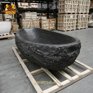Diseño atractivo de moda tallado a mano negro sólido independiente bañera de piedra natural mármol bañera redonda