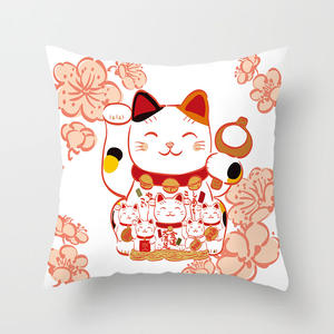 Nueva llegada lindo gato de dibujos animados buena suerte gato patrón Digital impreso funda de almohada funda de cojín de poliéster - Product Image 4