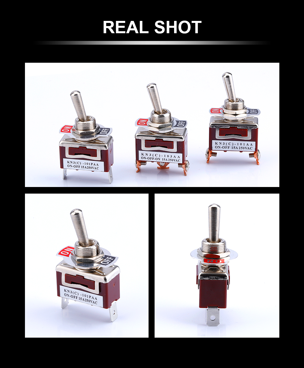 Heavy Duty Toggle Rocker Switch with Waterproof Cover 20A 125V SPDT 3 Position 3 Pin ON-Off-ON