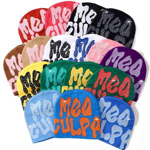 <span class=keywords><strong>Bonnet</strong></span> Y2K avec strass pour femmes et hommes, bonnets MEA Culpa, bonnets hip-hop doux, extensibles, chauds, en tricot, style slouchy - Product Image 1