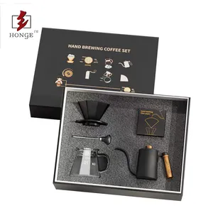 HonGe Black Großhandel Custom Logo Premium Karton Papier Geschenk House Hold Manuelle Kaffee maschine Verpackungs box Set